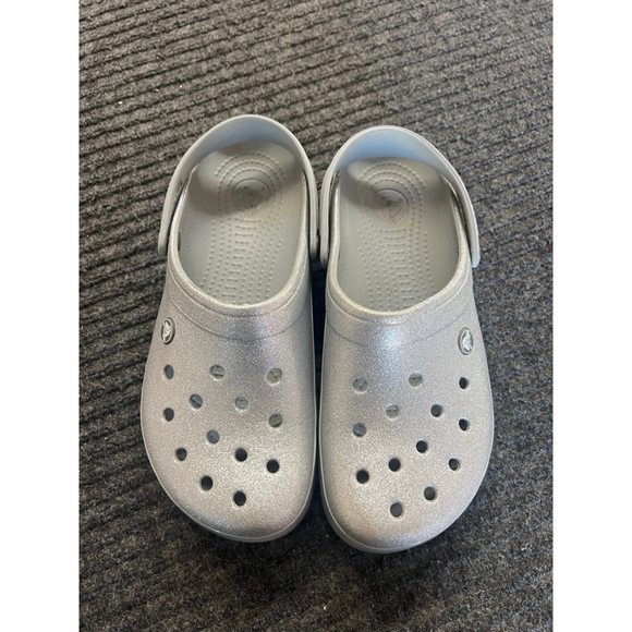 Crocs Shoes - Crocs Silver Glitter Classic Clogs Women’s Size 10 EUC